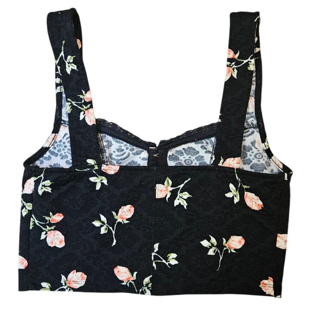 Kimchi Blue Black Floral Bustier Crop Top M - Picture 3 of 7